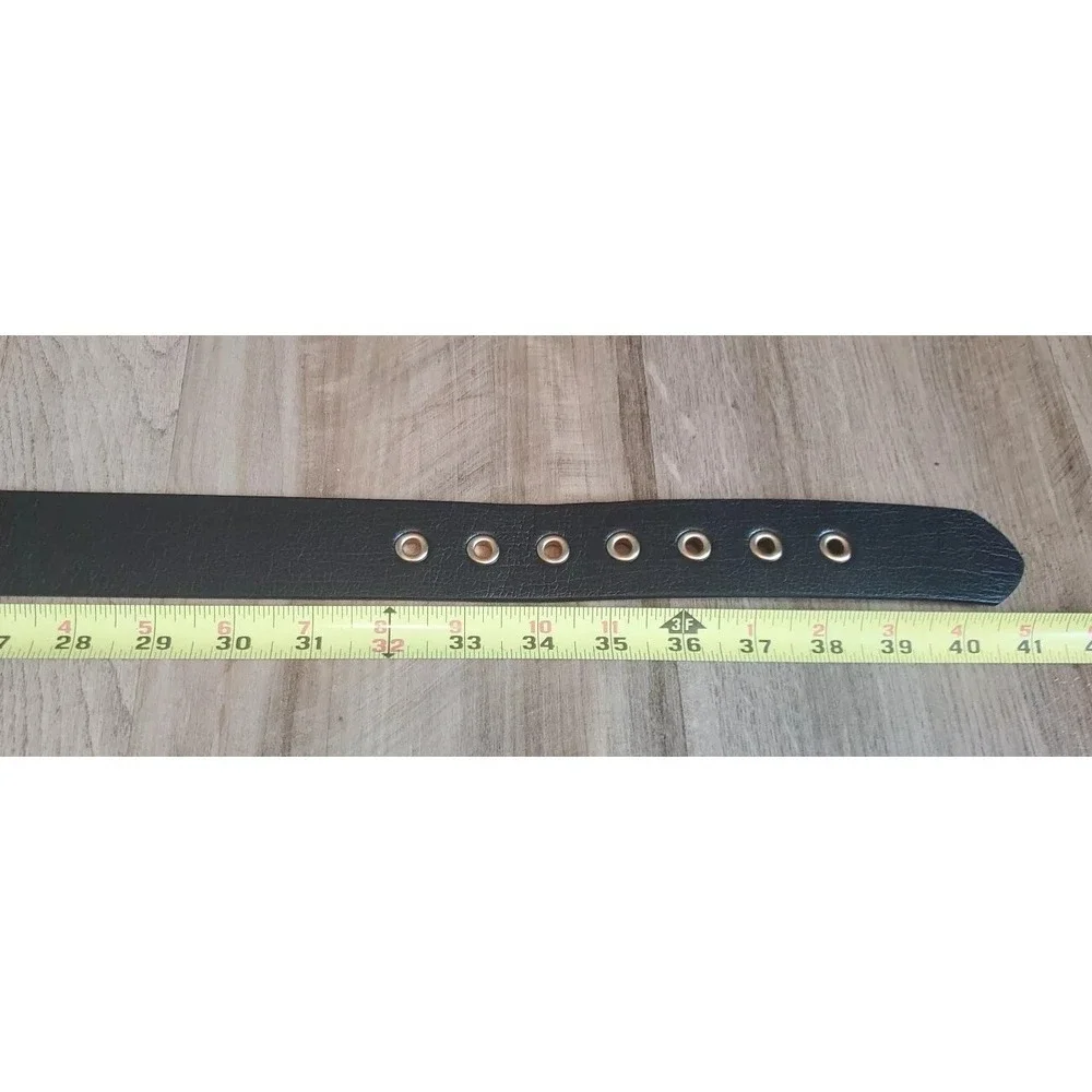 Nine West Faux Leather Black Belt Womens‎ Size M/L Gold Tone Large Buckle